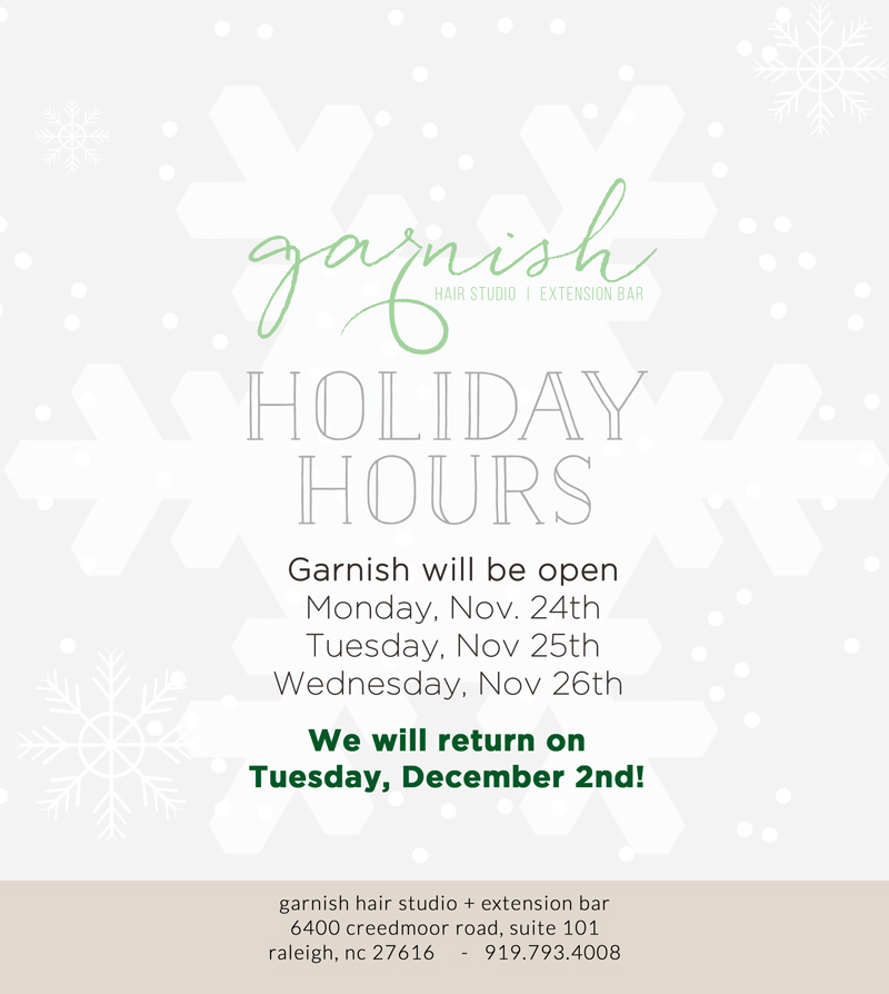 Garnish Holiday Hours & Parrrrr-tay!!!