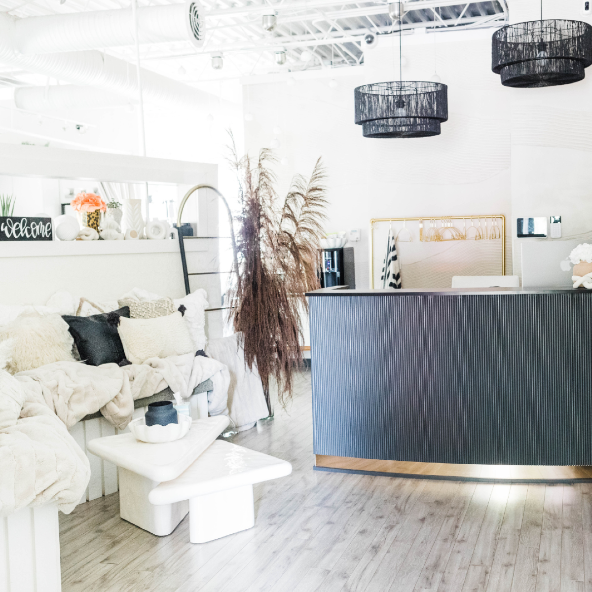 Modern hair extension studio with a stylish reception in Raleigh, North Carolina.

