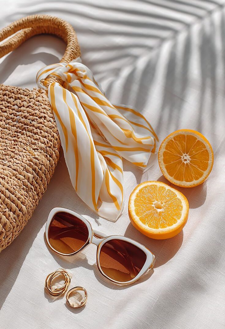 White sunglasses and a beach towel near a bag packed for Evolve at Sea